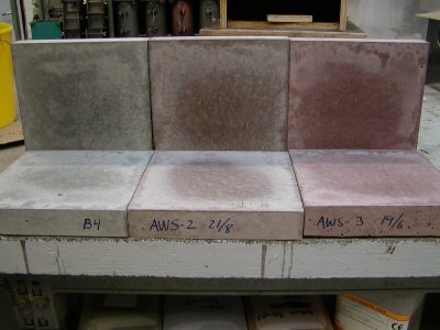 Tiles made of concrete (A) without bioash B) with light ash and C) with "normal" bioash.
